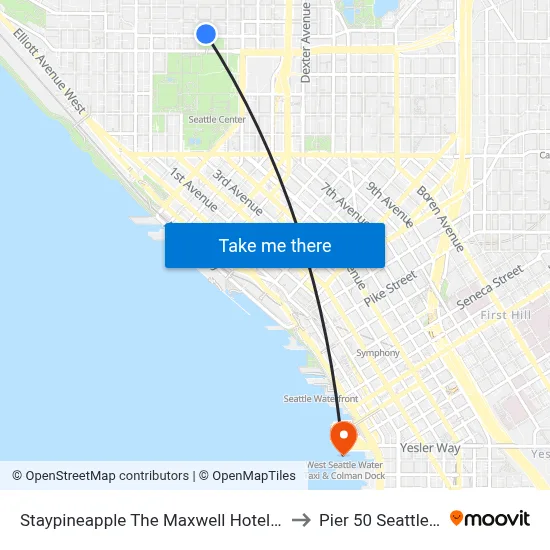 Staypineapple The Maxwell Hotel Seattle Center Seattle to Pier 50 Seattle Ferry Dock map