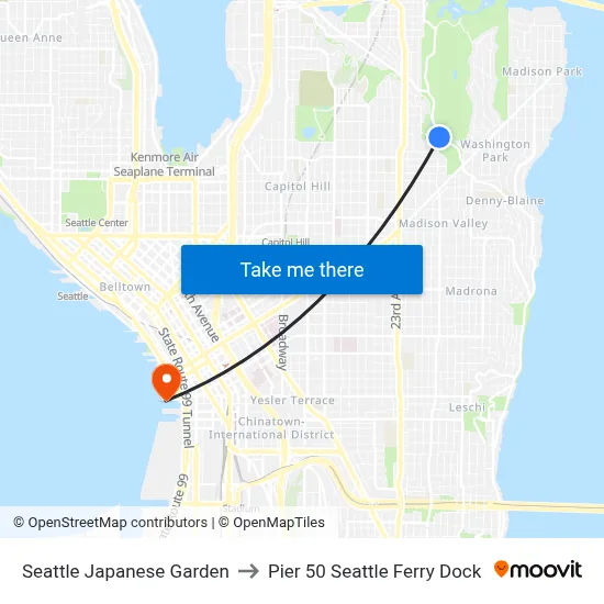 Seattle Japanese Garden to Pier 50 Seattle Ferry Dock map