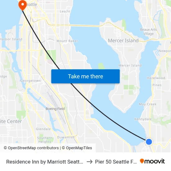 Residence Inn by Marriott Seattle South/Renton to Pier 50 Seattle Ferry Dock map