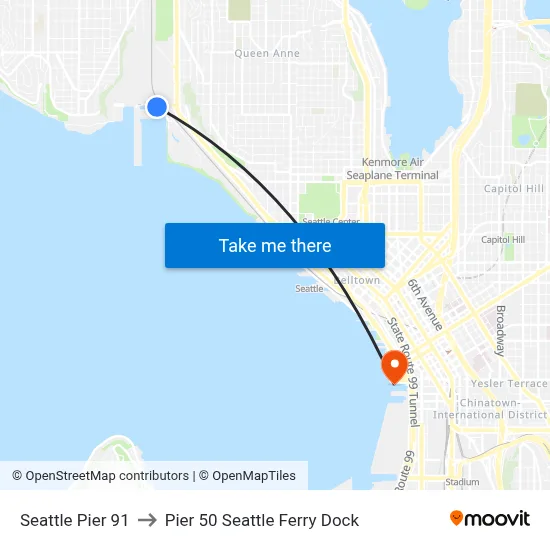 Seattle Pier 91 to Pier 50 Seattle Ferry Dock map