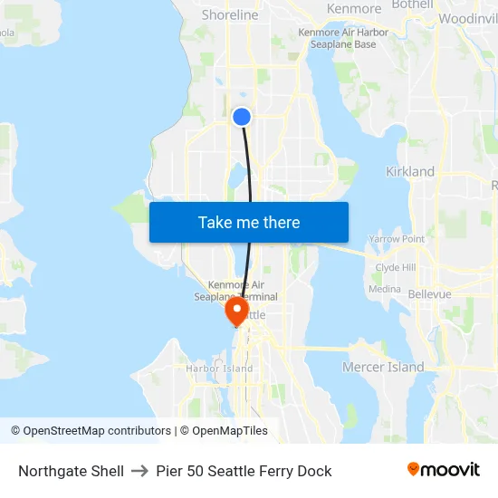 Northgate Shell to Pier 50 Seattle Ferry Dock map