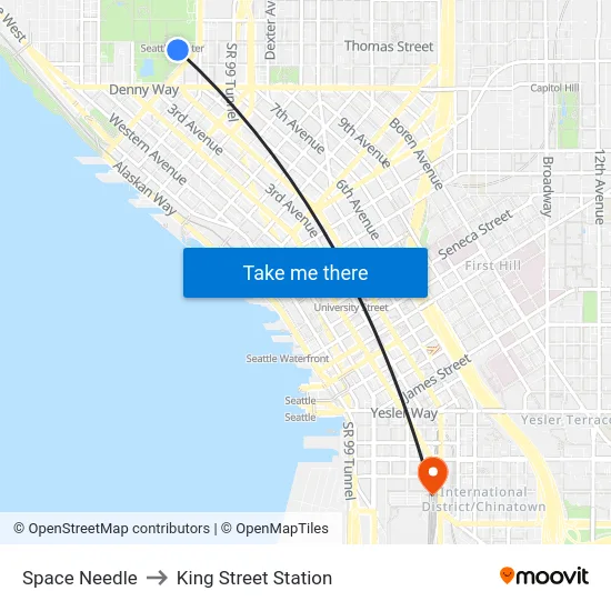 Space Needle to King Street Station map