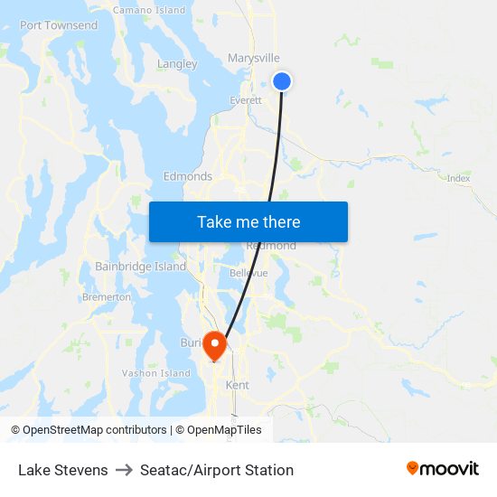 Lake Stevens to Seatac/Airport Station map