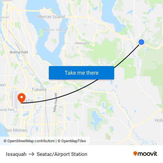 Issaquah to Seatac/Airport Station map