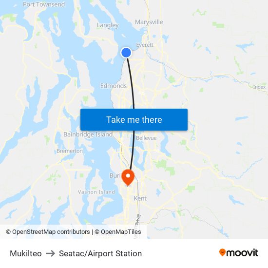 Mukilteo to Seatac/Airport Station map