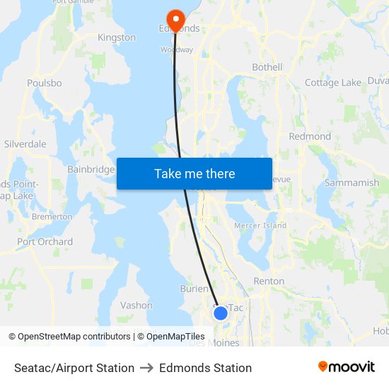 Seatac/Airport Station to Edmonds Station map