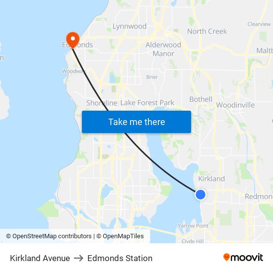 Kirkland Avenue to Edmonds Station map