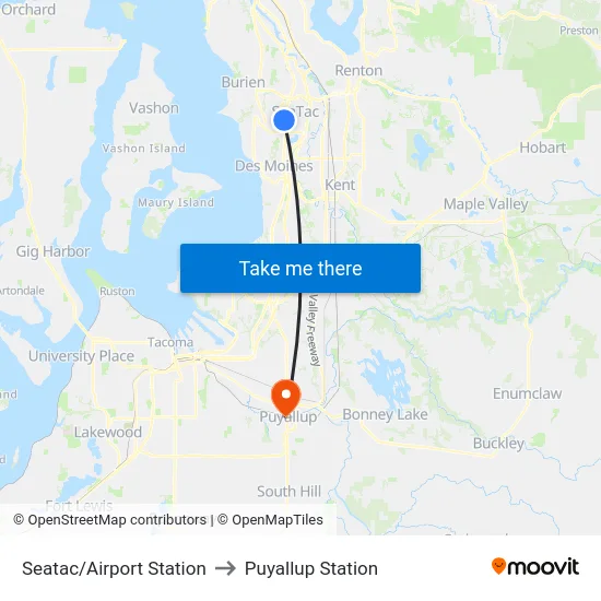 Seatac/Airport Station to Puyallup Station map