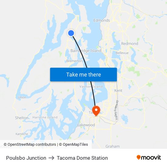 Poulsbo Junction to Tacoma Dome Station map