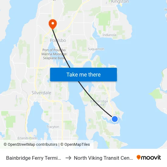 Bainbridge Ferry Terminal to North Viking Transit Center map