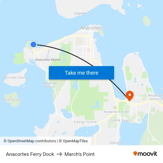 Anacortes Ferry Dock to March's Point map