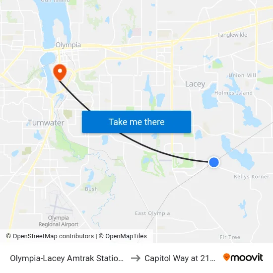 Olympia-Lacey Amtrak Station (OLW) to Capitol Way at 21st Ave map