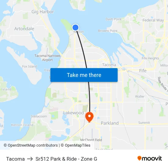 Tacoma to Sr512 Park & Ride -  Zone G map