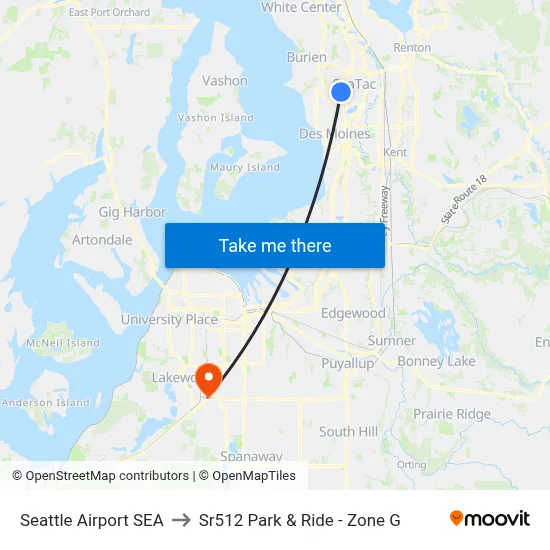 Seattle Airport SEA to Sr512 Park & Ride -  Zone G map