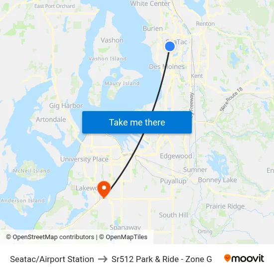 Seatac/Airport Station to Sr512 Park & Ride -  Zone G map