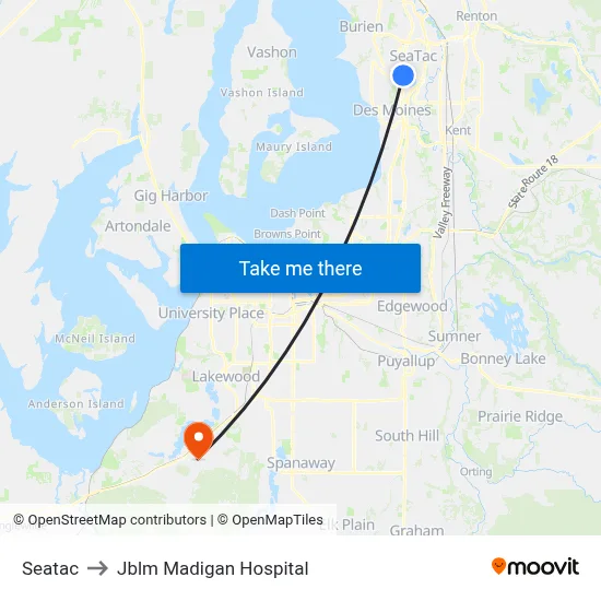 Seatac to Jblm Madigan Hospital map
