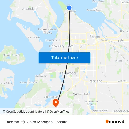 Tacoma to Jblm Madigan Hospital map