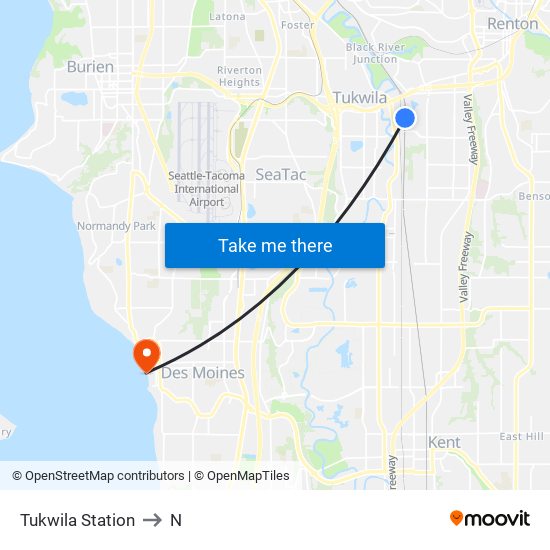 Tukwila Station to N map