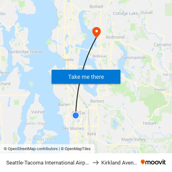 Seattle-Tacoma International Airport to Kirkland Avenue map