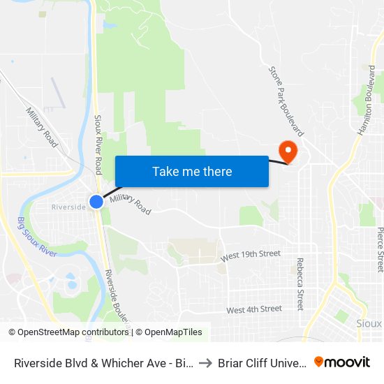 Riverside Blvd & Whicher Ave - Billy Boy to Briar Cliff University map