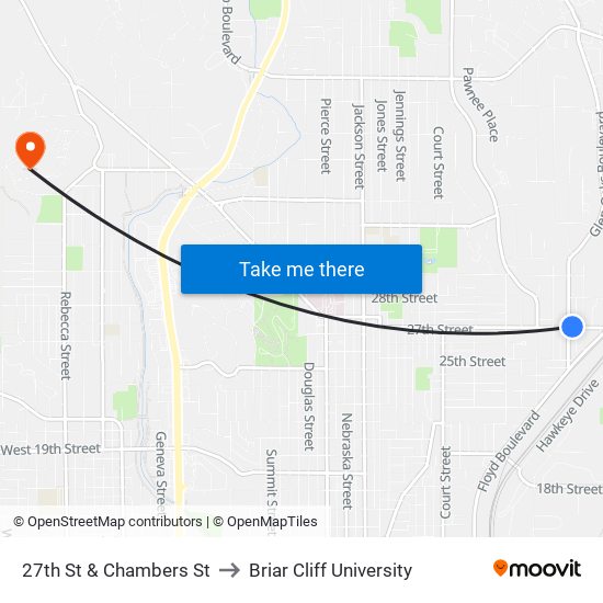 27th St & Chambers St to Briar Cliff University map