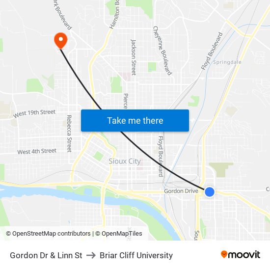 Gordon Dr & Linn St to Briar Cliff University map