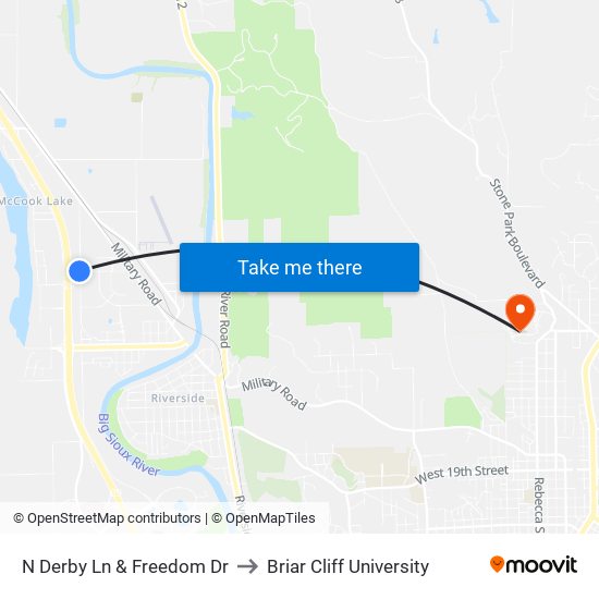 N Derby Ln & Freedom Dr to Briar Cliff University map