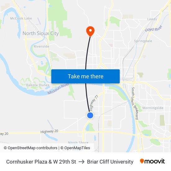 Cornhusker Plaza & W 29th St to Briar Cliff University map