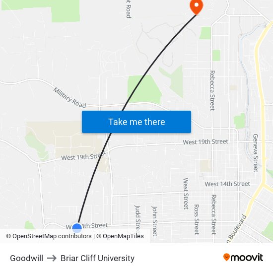 Goodwill to Briar Cliff University map