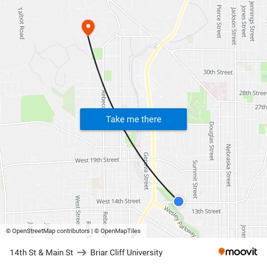 14th St & Main St to Briar Cliff University map