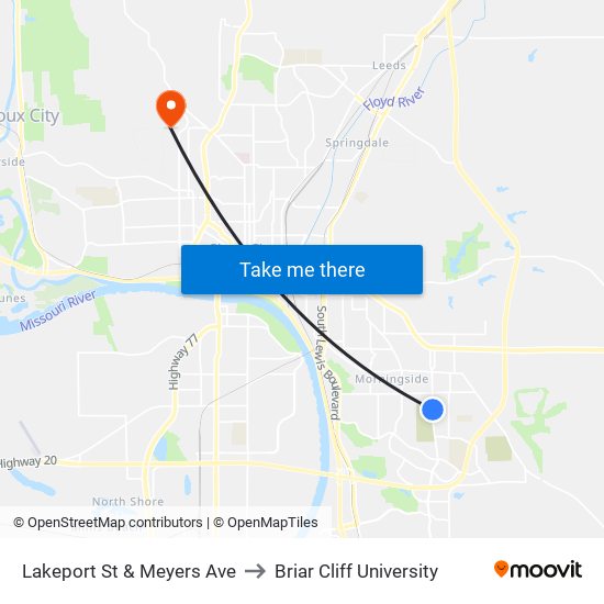 Lakeport St & Meyers Ave to Briar Cliff University map