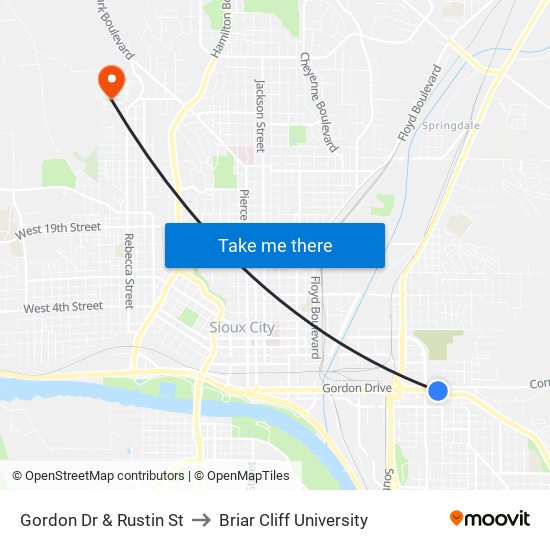 Gordon Dr & Rustin St to Briar Cliff University map