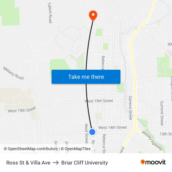 Ross St & Villa Ave to Briar Cliff University map