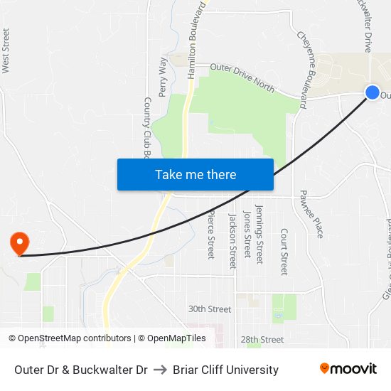 Outer Dr & Buckwalter Dr to Briar Cliff University map