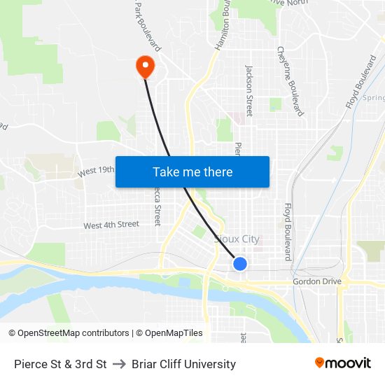 Pierce St & 3rd St to Briar Cliff University map