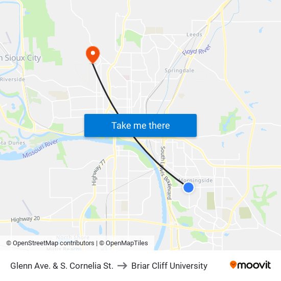 Glenn Ave. & S. Cornelia St. to Briar Cliff University map