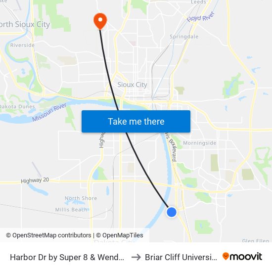 Harbor Dr by Super 8 & Wendy's to Briar Cliff University map