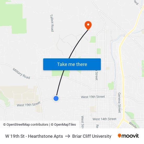 W 19th St - Hearthstone Apts to Briar Cliff University map