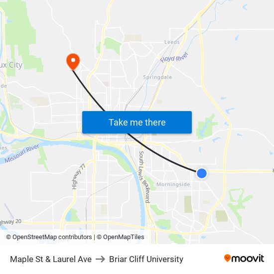 Maple St & Laurel Ave to Briar Cliff University map