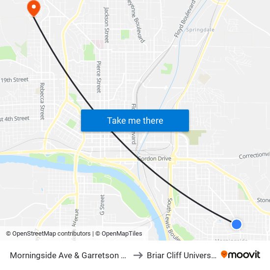 Morningside Ave & Garretson Ave to Briar Cliff University map