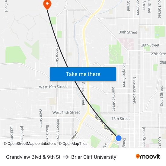 Grandview Blvd & 9th St to Briar Cliff University map