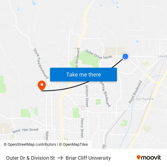 Outer Dr & Division St to Briar Cliff University map