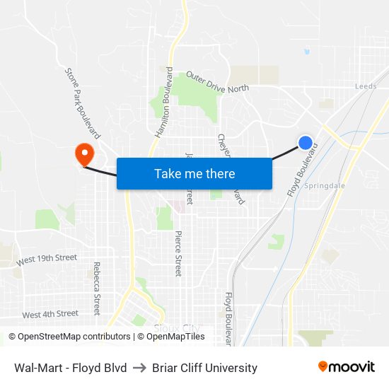 Wal-Mart - Floyd Blvd to Briar Cliff University map