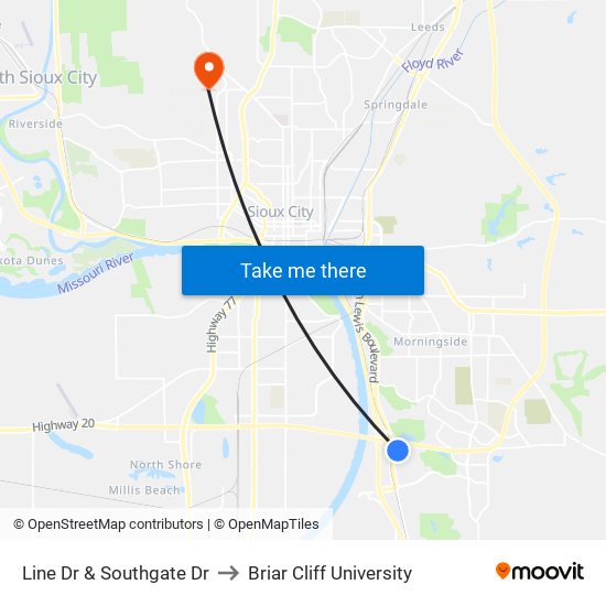 Line Dr & Southgate Dr to Briar Cliff University map