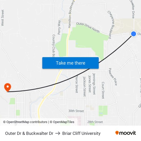 Outer Dr & Buckwalter Dr to Briar Cliff University map