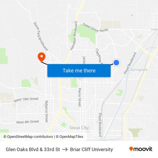 Glen Oaks Blvd & 33rd St to Briar Cliff University map