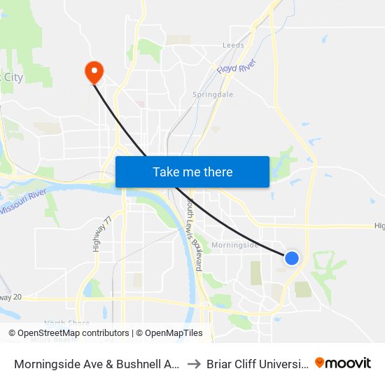 Morningside Ave & Bushnell Ave to Briar Cliff University map