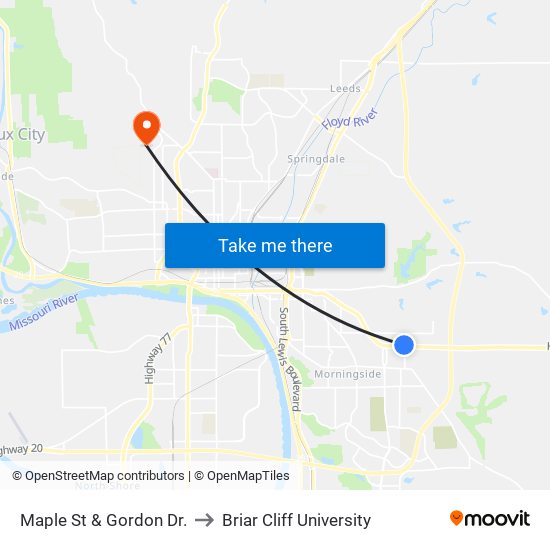 Maple St & Gordon Dr. to Briar Cliff University map