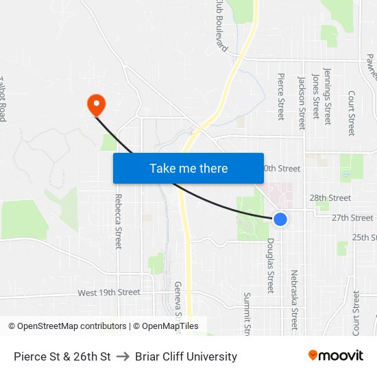 Pierce St & 26th St to Briar Cliff University map