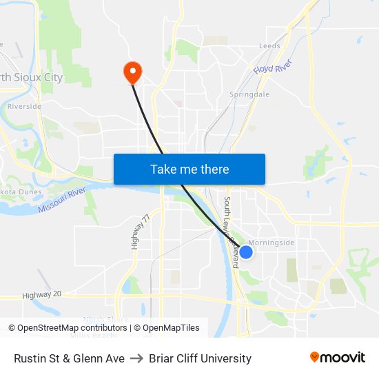 Rustin St & Glenn Ave to Briar Cliff University map